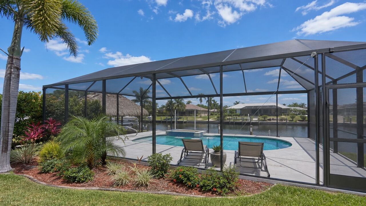 Pool cage enclosure on Cape Coral canal lot