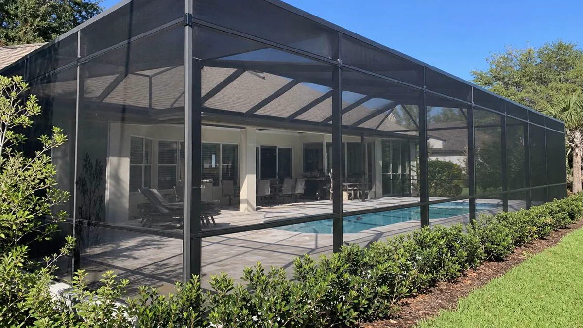 Illustrative Lee County pool screen enclosure after rescreening
